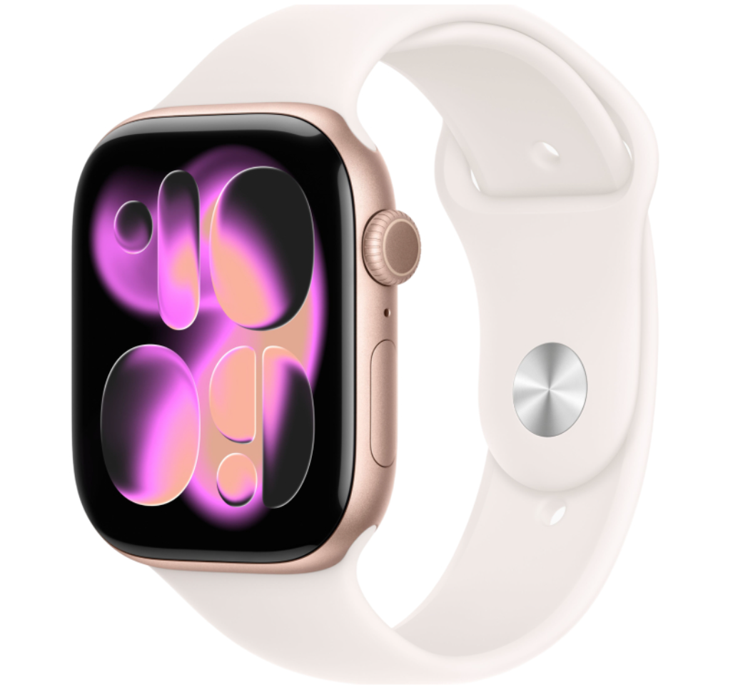 Apple Watch Series 11, 42 мм, корпус из алюминия цвета «сияющая звезда», спортивный ремешок цвета сияющая звезда