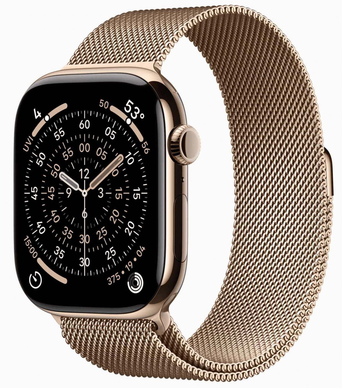 Apple Watch Series 11 46 мм, корпус из золотого титана, ремешок Milanese золотого цвета