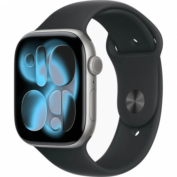 Apple Watch Series 11 GPS, 46мм, корпус из алюминия цветом "серый космос", спортивный ремешок черного цвета,  S/M, MEV04