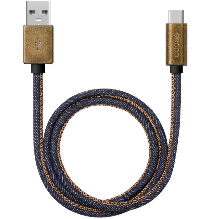 Deppa Jeans USB - Type-C, медь/джинса 1.2м, Синий