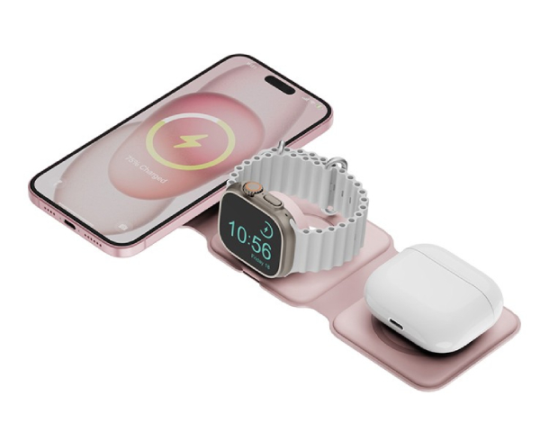 Беспроводное зарядное устройство Bazic GoMag Trio PLUS magnetic wireless foldable 15W Pink