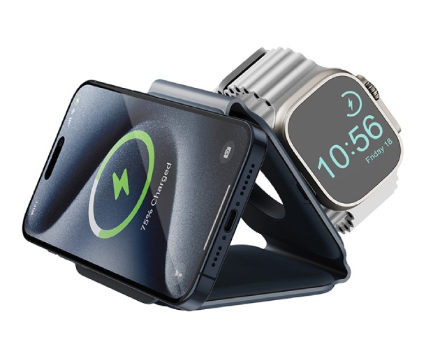 Беспроводное зарядное устройство Bazi GoMag Trio PLUS magnetic wireless foldable 15W Navy Blue
